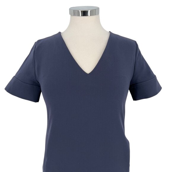 Theory V-Neck Banded Shift Dress Admiral Crepe Light Navy Blue Size 2 - Picture 2 of 10